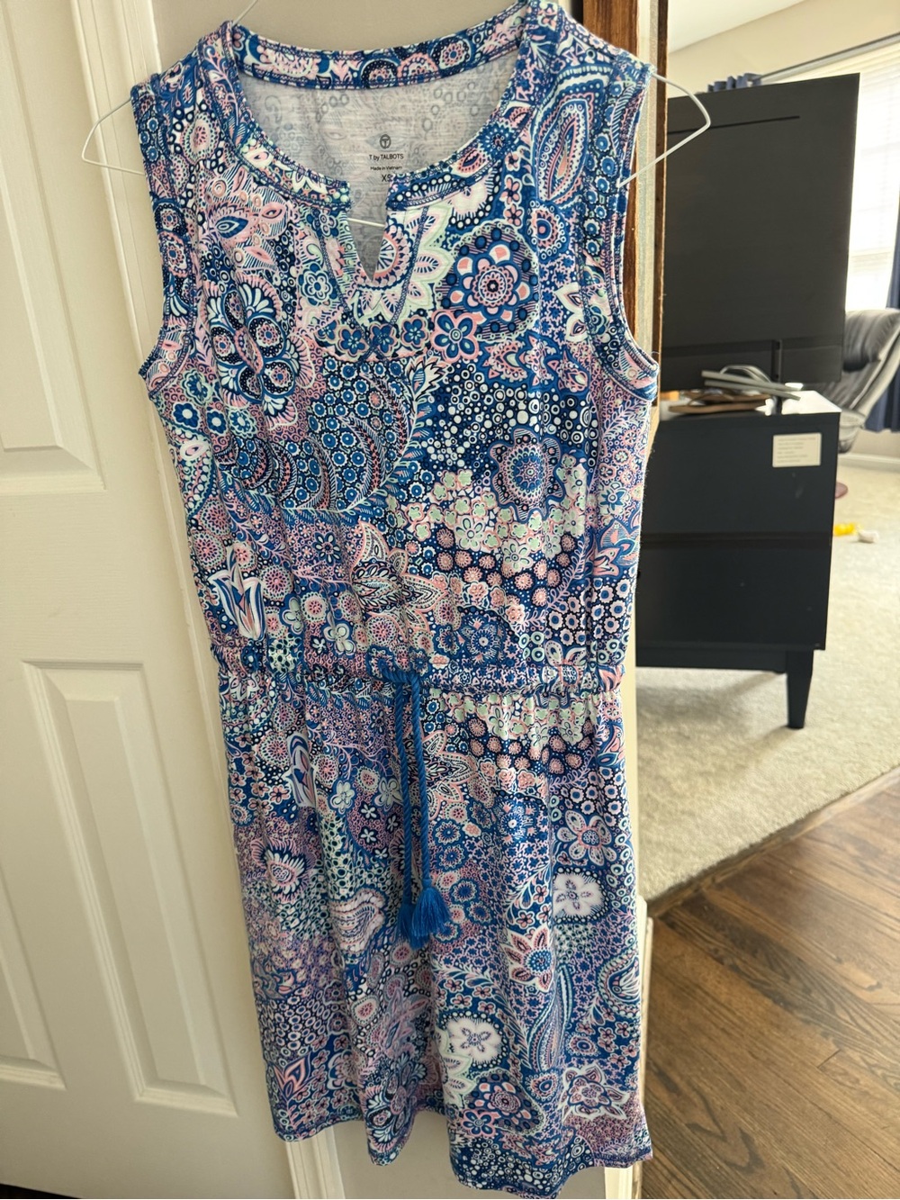 Talbots Paisley XS dress with fringe waist cinch